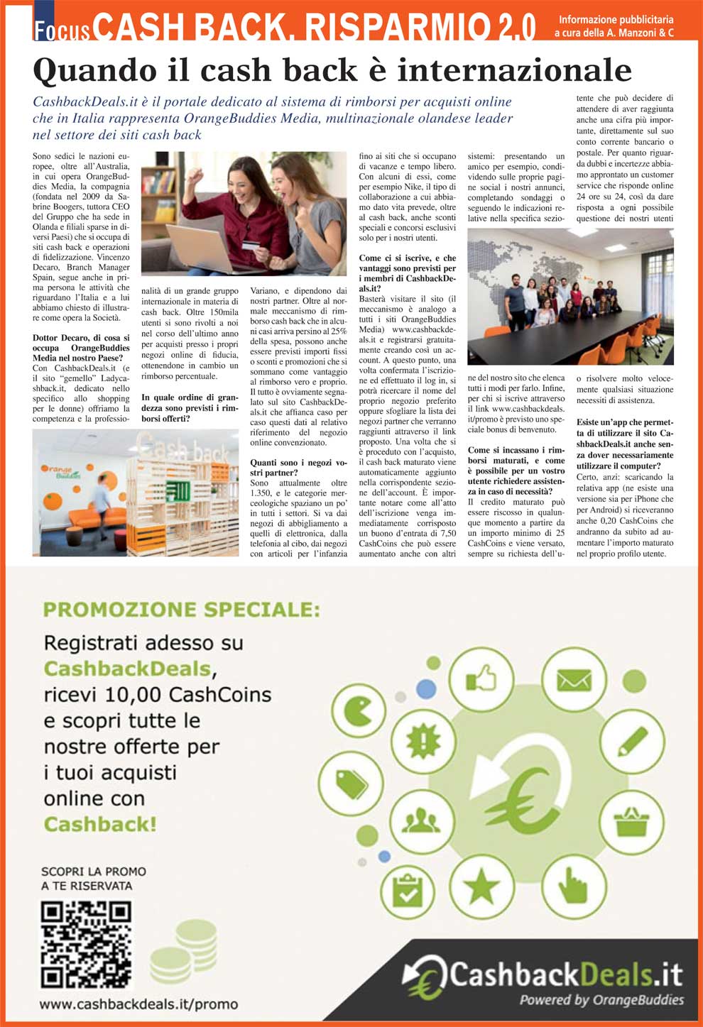 CashbackDeals.it in La Repubblica and Metro